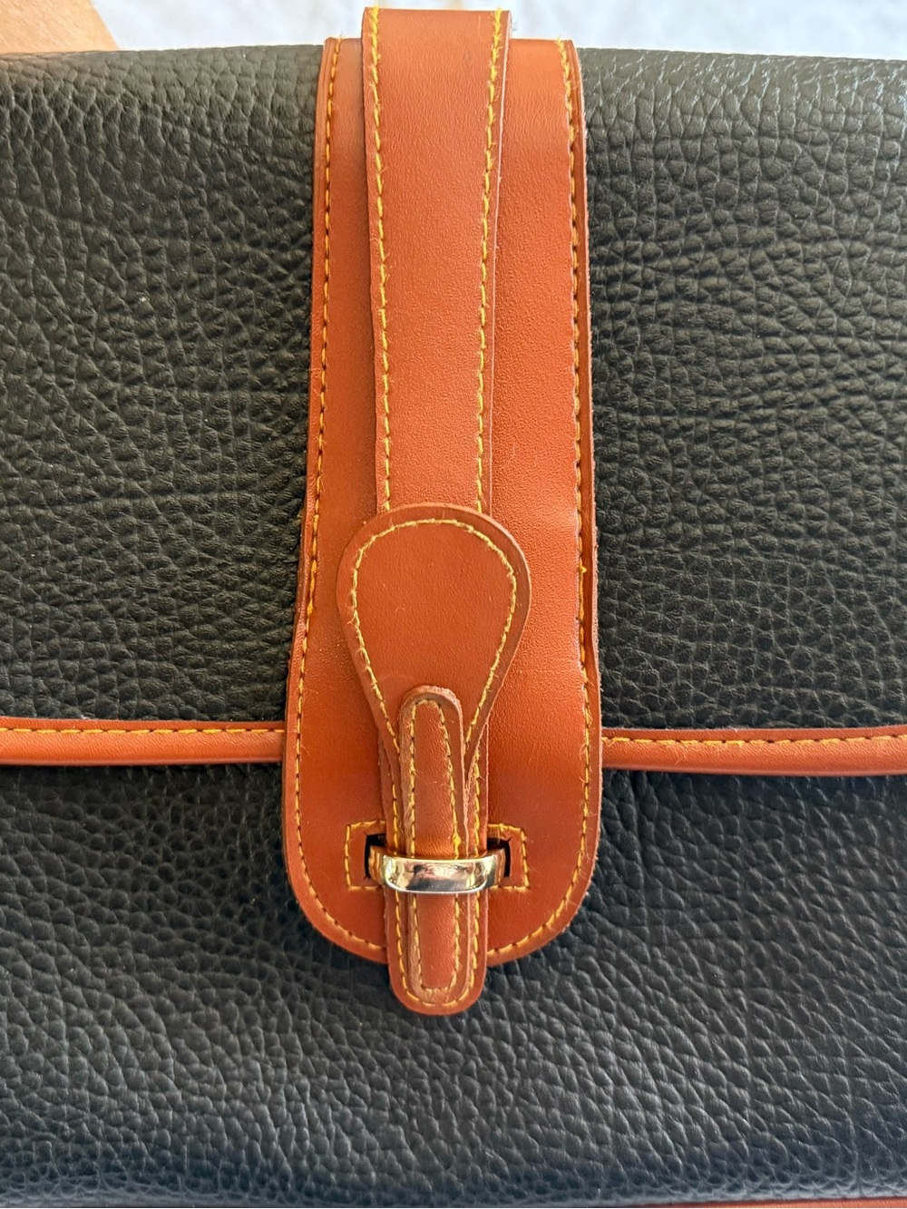 Classic Black Pebbled Satchel with Tan Trim